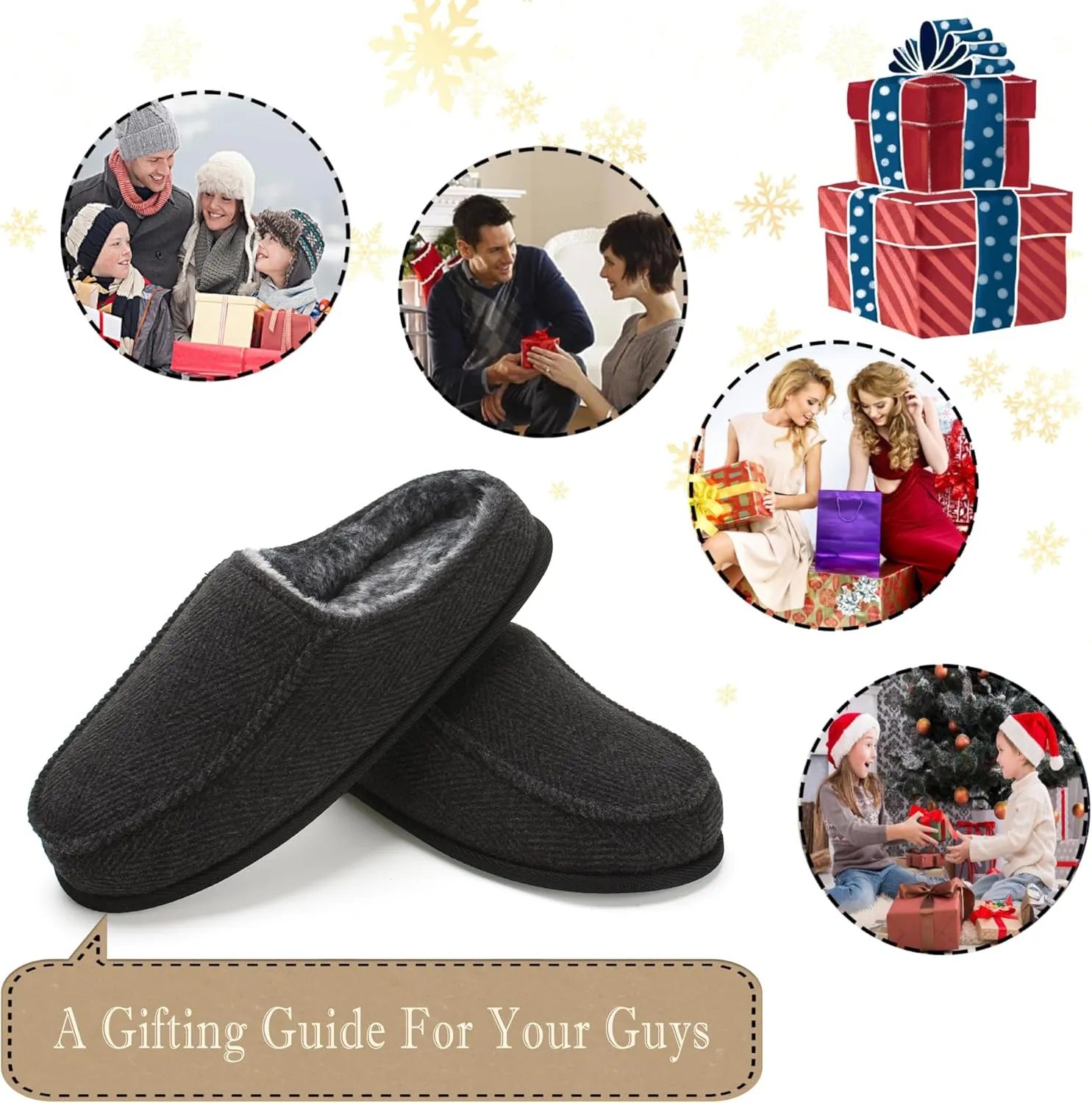 Men's House Slippers, Cozy Non-slip Home Shoes, Warm Comfy Indoor Outdoor Moccasin Slip Ons, Unique Christmas Gifts