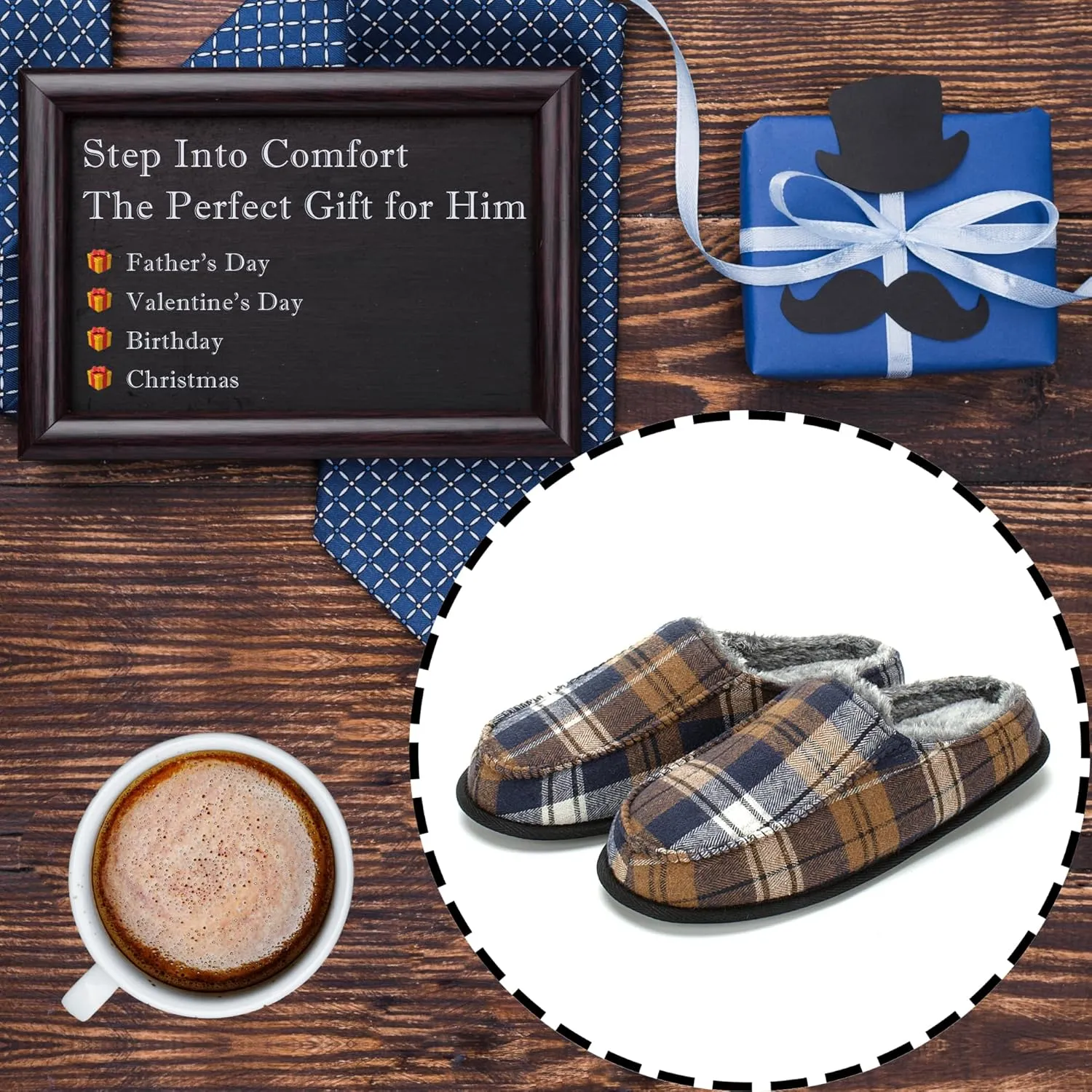 Men's House Slippers, Cozy Non-slip Home Shoes, Warm Comfy Indoor Outdoor Moccasin Slip Ons, Unique Christmas Gifts