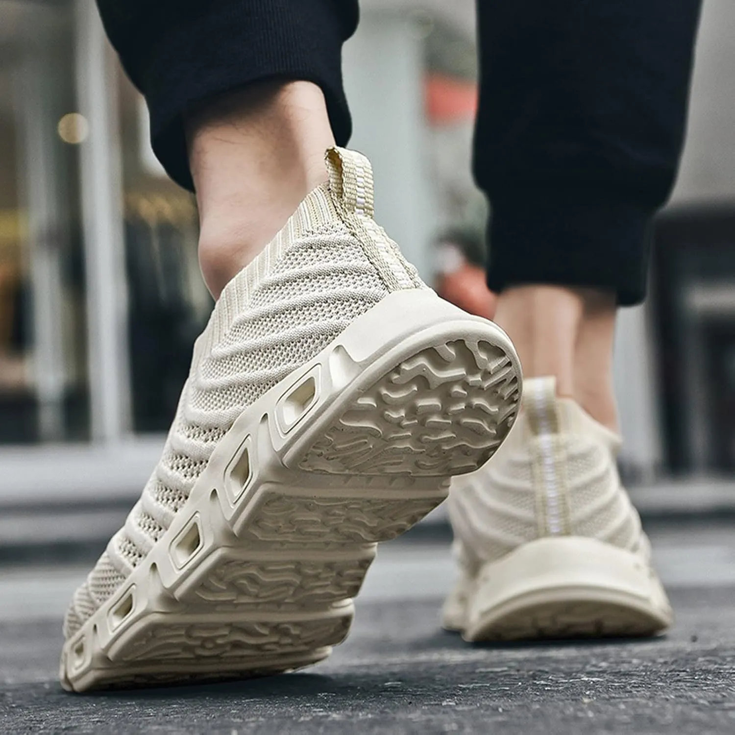 Men's Lightweight Cushion Sneakers Casual Sneaker Mesh Breathable Walking Shoe Convenient Elderly Slip On Shoes