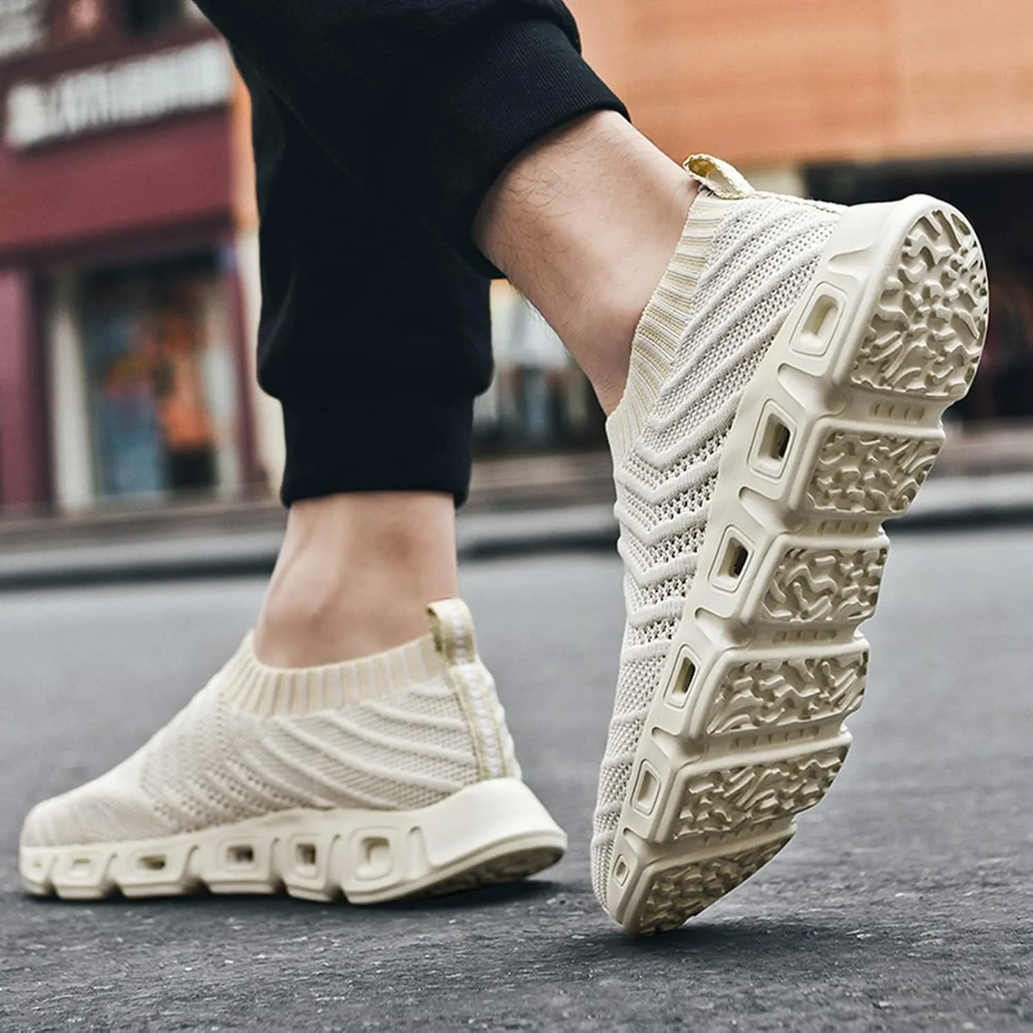 Men's Lightweight Cushion Sneakers Casual Sneaker Mesh Breathable Walking Shoe Convenient Elderly Slip On Shoes