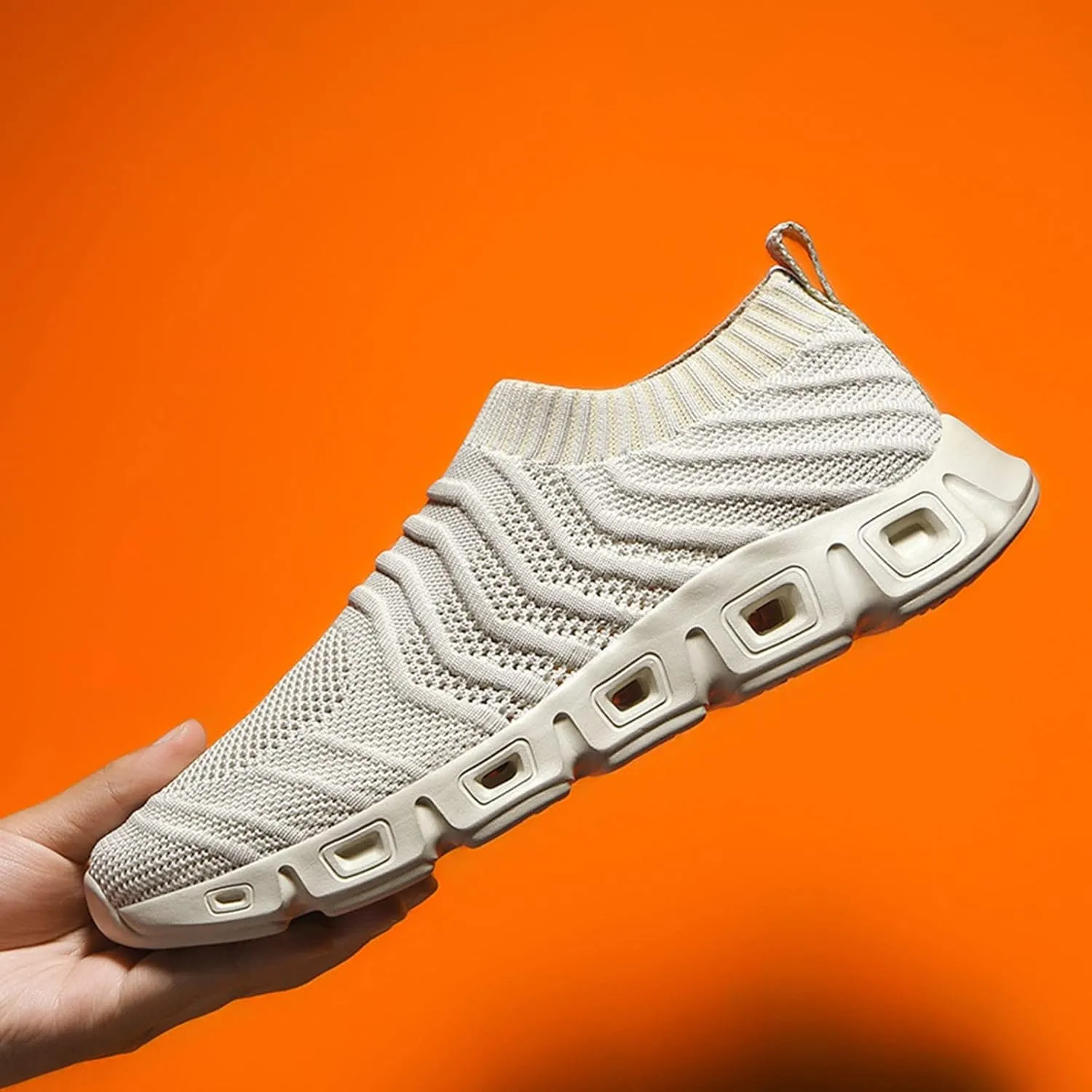 Men's Lightweight Cushion Sneakers Casual Sneaker Mesh Breathable Walking Shoe Convenient Elderly Slip On Shoes