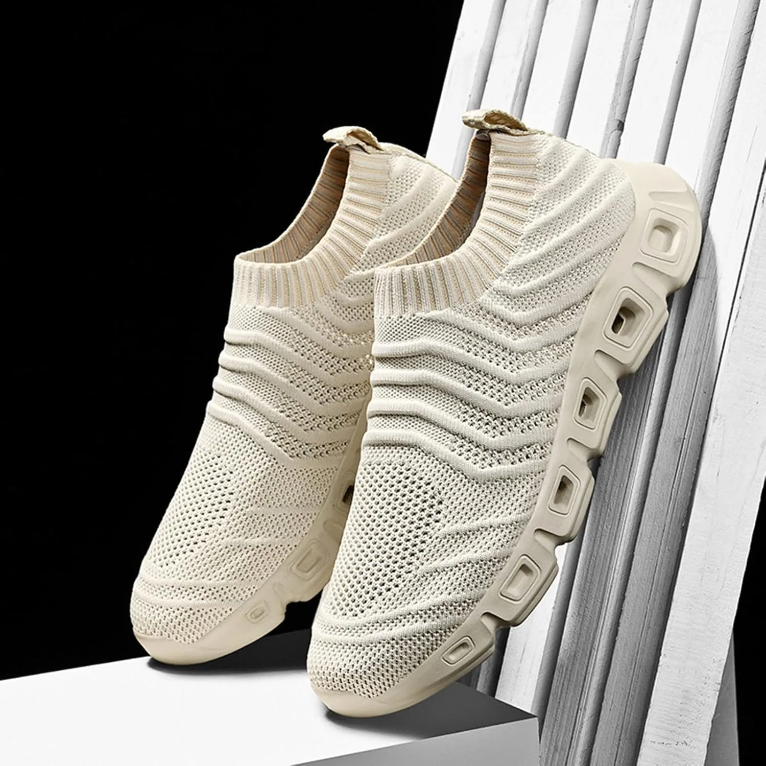 Men's Lightweight Cushion Sneakers Casual Sneaker Mesh Breathable Walking Shoe Convenient Elderly Slip On Shoes