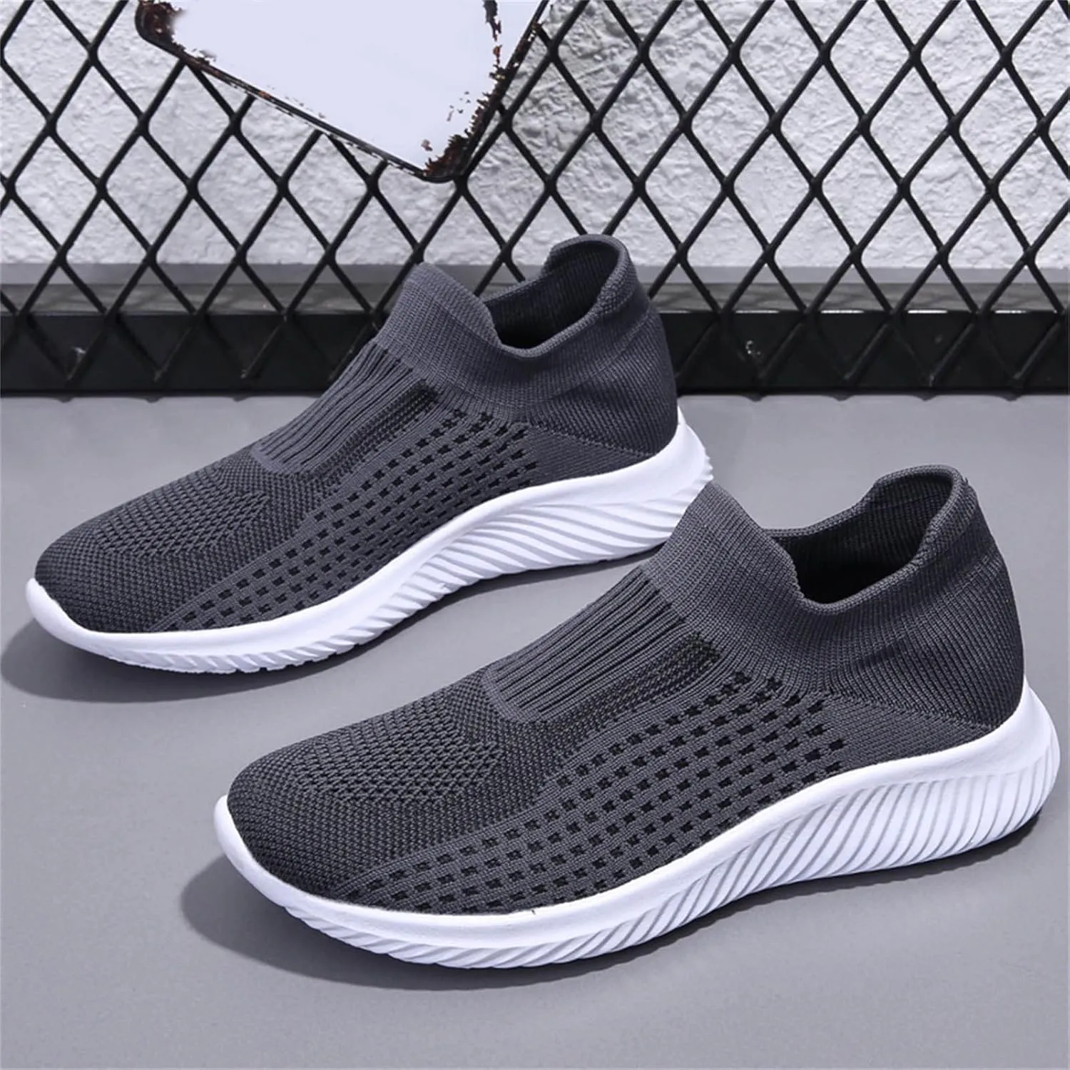 Mens Mid Top Slip on Shoes Arch Support Walking Shoes with Arch Support Lightweight Cushion Running Shoes for Men Breathable Mesh Knit Soft Sole Sneaker Non-Slip Comfy Work Shoe Men