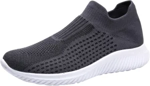 Mens Mid Top Slip on Shoes Arch Support Walking Shoes with Arch Support Lightweight Cushion Running Shoes for Men Breathable Mesh Knit Soft Sole Sneaker Non-Slip Comfy Work Shoe Men