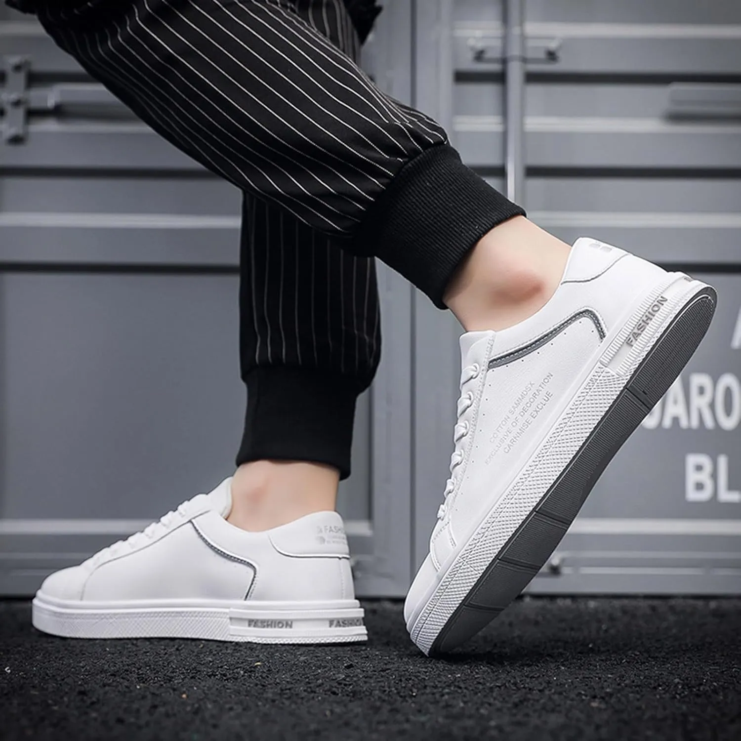 Men's Slip on Walking Shoes PU Leather Casual Dressy Memory Foam Breathable Mesh Fashion Sneakers Non Slip Arch Support Cushioning Athletic Running Shoes