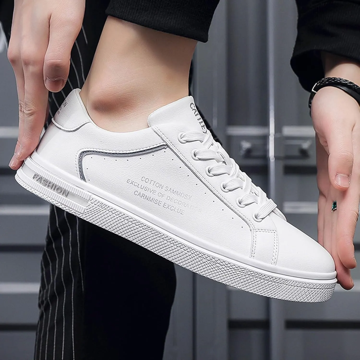 Men's Slip on Walking Shoes PU Leather Casual Dressy Memory Foam Breathable Mesh Fashion Sneakers Non Slip Arch Support Cushioning Athletic Running Shoes