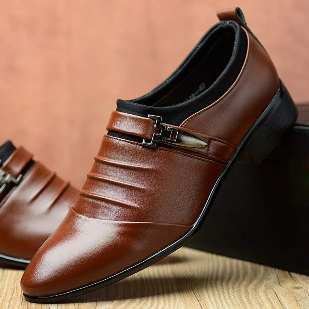 Men's Strap Buckle Slip-on Dress Loafers Business Work Women Walking Shoes Formal Tuxedo Leather Shoes for Male