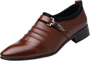 Men's Strap Buckle Slip-on Dress Loafers Business Work Women Walking Shoes Formal Tuxedo Leather Shoes for Male