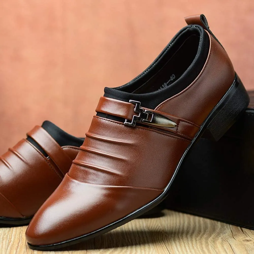 Men's Strap Buckle Slip-on Dress Loafers Business Work Women Walking Shoes Formal Tuxedo Leather Shoes for Male