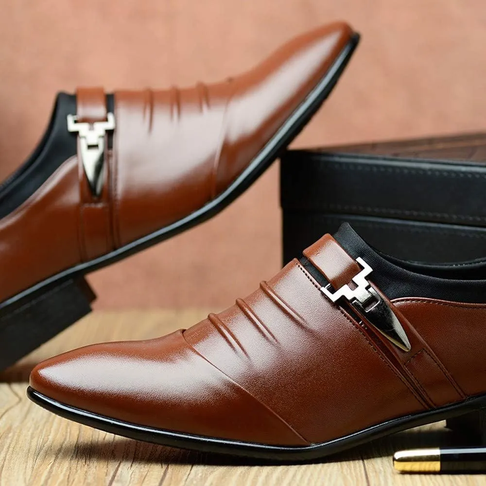 Men's Strap Buckle Slip-on Dress Loafers Business Work Women Walking Shoes Formal Tuxedo Leather Shoes for Male