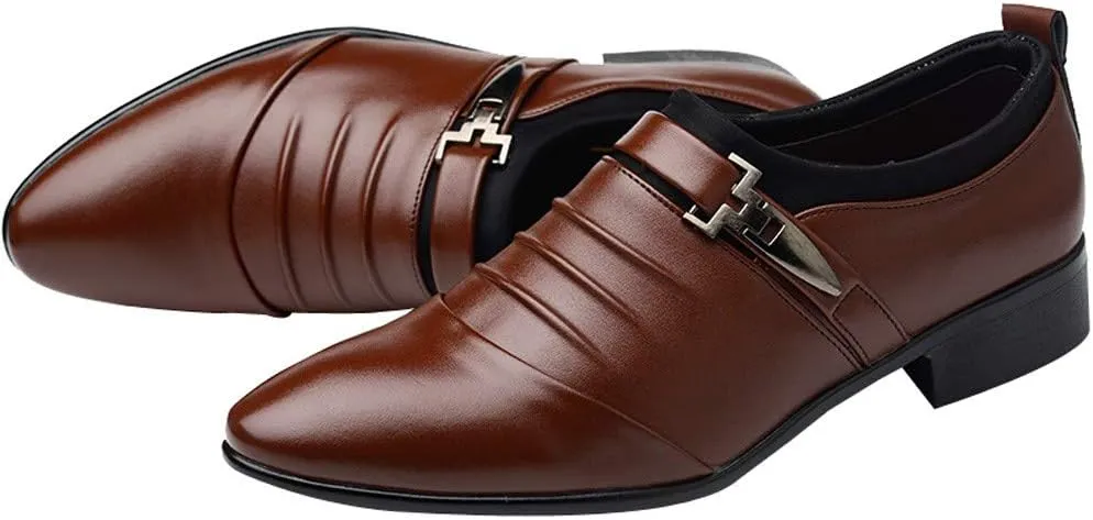 Men's Strap Buckle Slip-on Dress Loafers Business Work Women Walking Shoes Formal Tuxedo Leather Shoes for Male