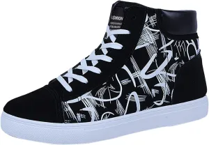 Men's Walking Shoes Fashion Sneakers 2025 Printed High Top Summer Lace-up Breathable Closed Toe Flat Bottom Outdoor Comfortable Daily Casual Sneaker