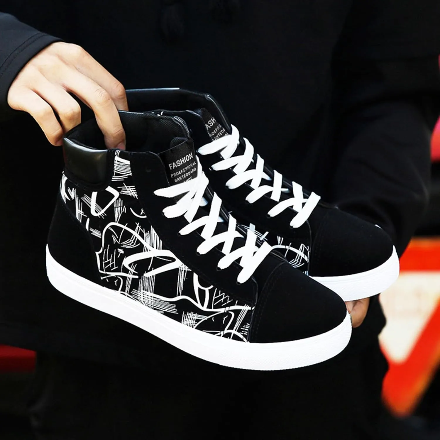 Men's Walking Shoes Fashion Sneakers 2025 Printed High Top Summer Lace-up Breathable Closed Toe Flat Bottom Outdoor Comfortable Daily Casual Sneaker