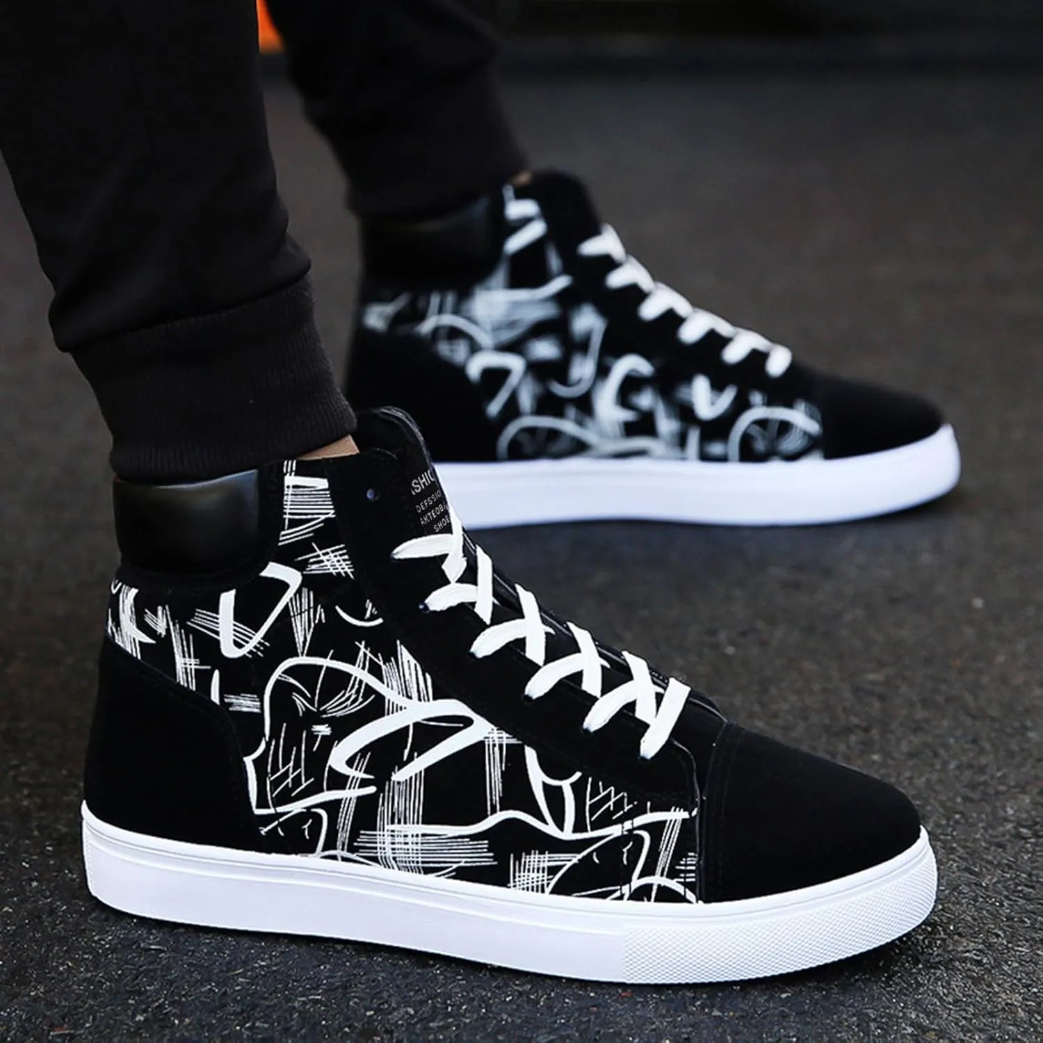 Men's Walking Shoes Fashion Sneakers 2025 Printed High Top Summer Lace-up Breathable Closed Toe Flat Bottom Outdoor Comfortable Daily Casual Sneaker