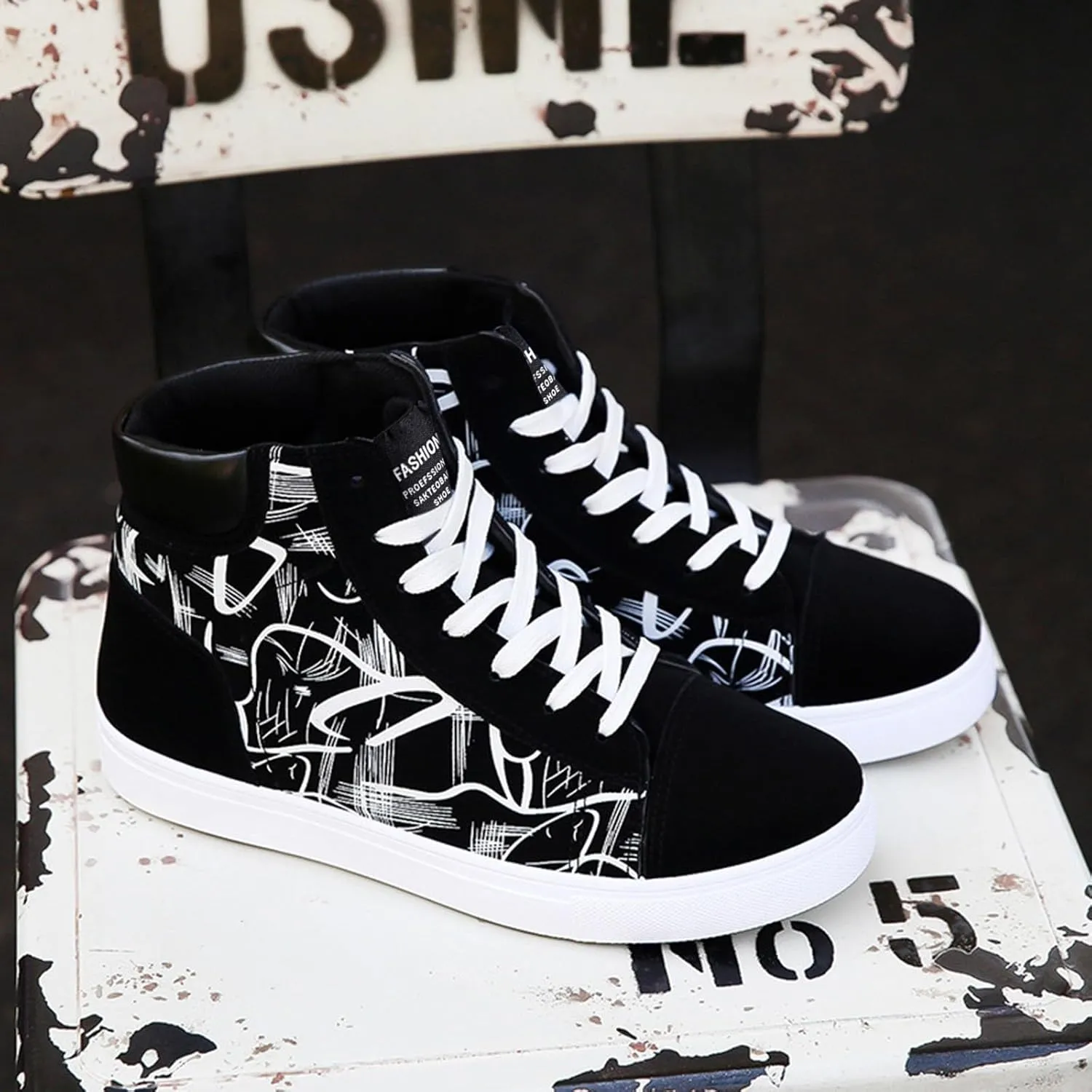 Men's Walking Shoes Fashion Sneakers 2025 Printed High Top Summer Lace-up Breathable Closed Toe Flat Bottom Outdoor Comfortable Daily Casual Sneaker