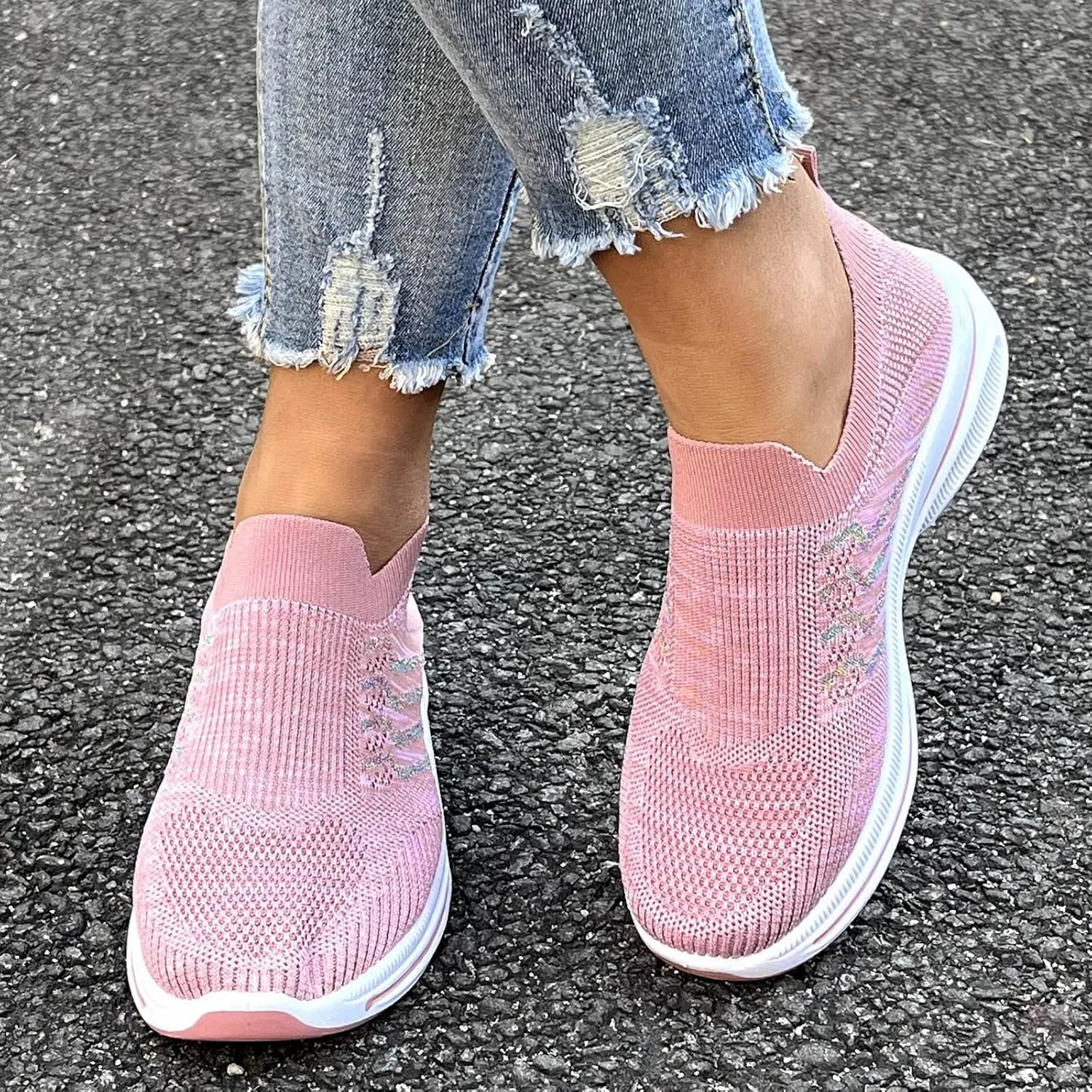 Mesh Running Leisure Sport Casual Flat Shoes Outdoor Trainer Fitness Breathable Shoes Women Glitter Woman Sneakers