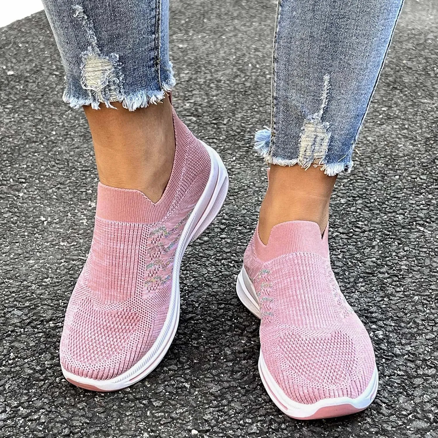Mesh Running Leisure Sport Casual Flat Shoes Outdoor Trainer Fitness Breathable Shoes Women Glitter Woman Sneakers