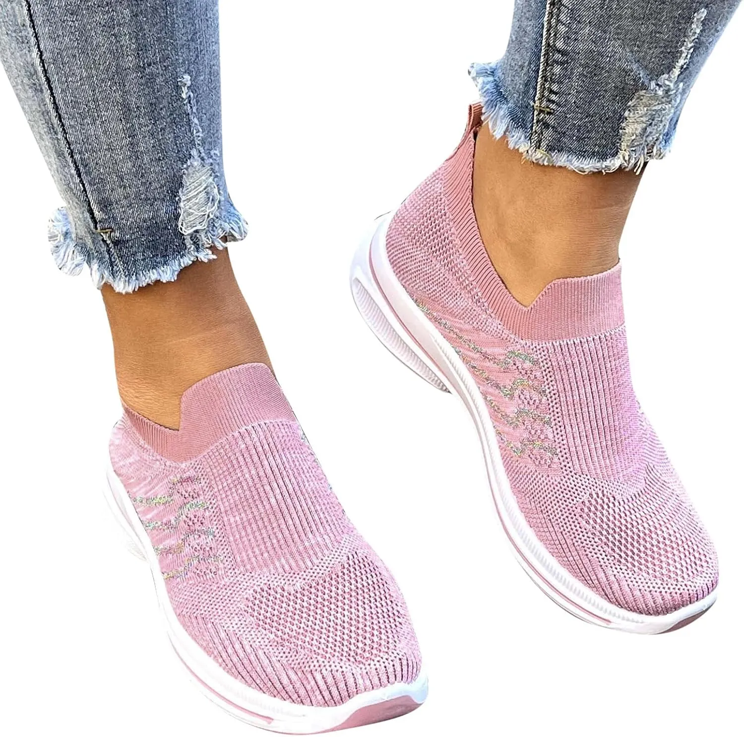 Mesh Running Leisure Sport Casual Flat Shoes Outdoor Trainer Fitness Breathable Shoes Women Glitter Woman Sneakers
