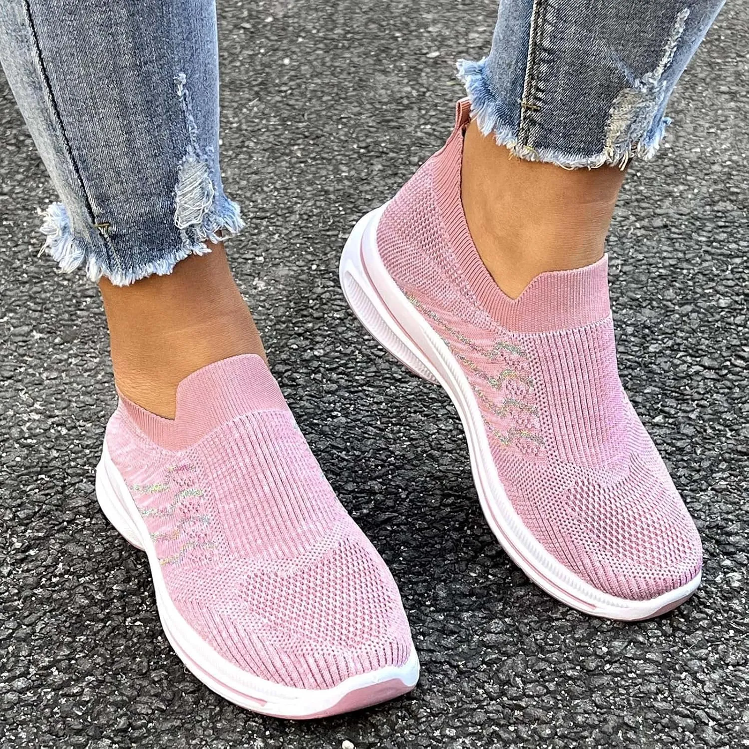 Mesh Running Leisure Sport Casual Flat Shoes Outdoor Trainer Fitness Breathable Shoes Women Glitter Woman Sneakers