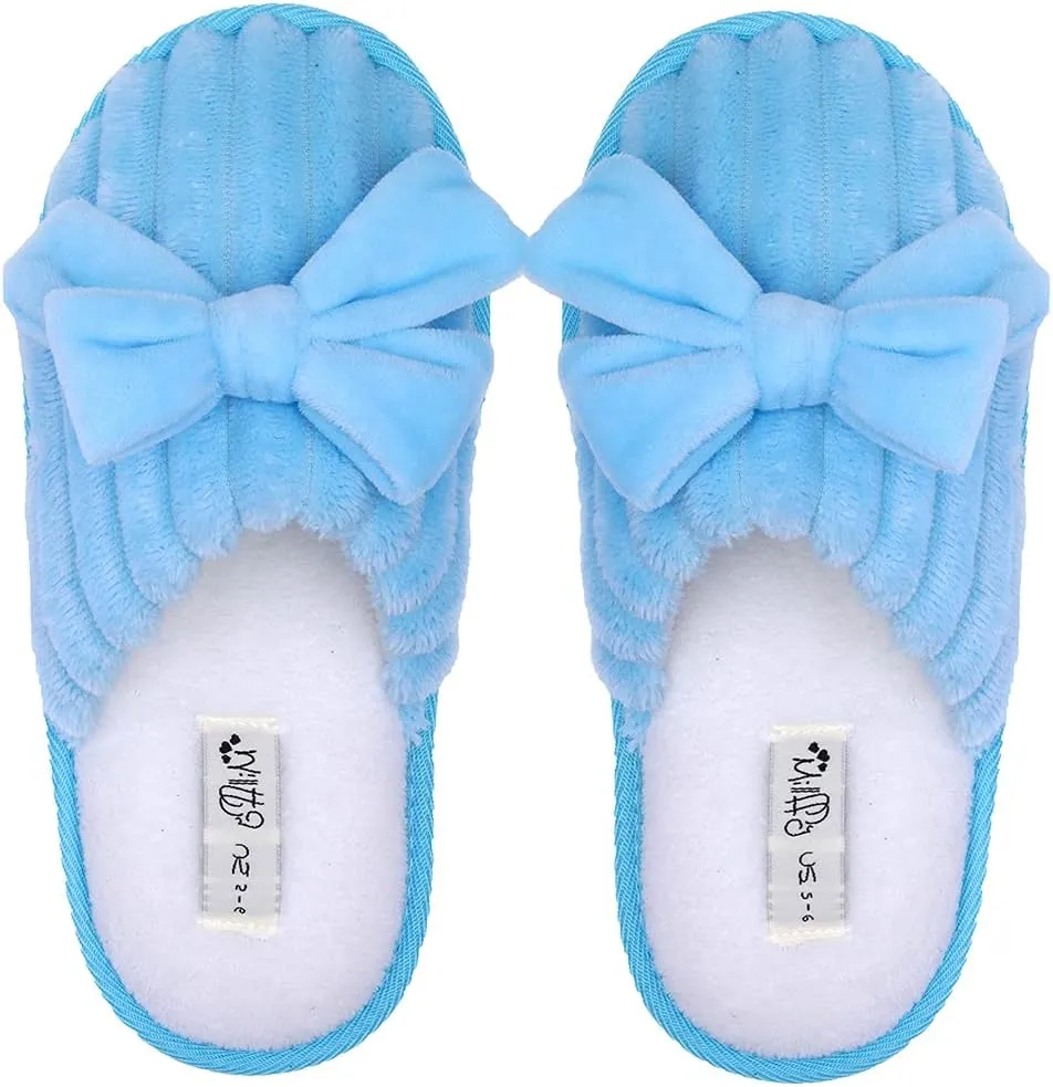 Millffy Women’s Cute Comfy Fuzzy Knitted Memory Foam Slip On Big Wave Stripe House Slippers Indoor