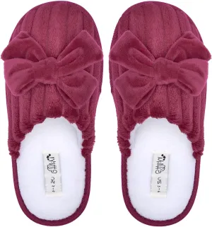 Millffy Women’s Cute Comfy Fuzzy Knitted Memory Foam Slip On Big Wave Stripe House Slippers Indoor