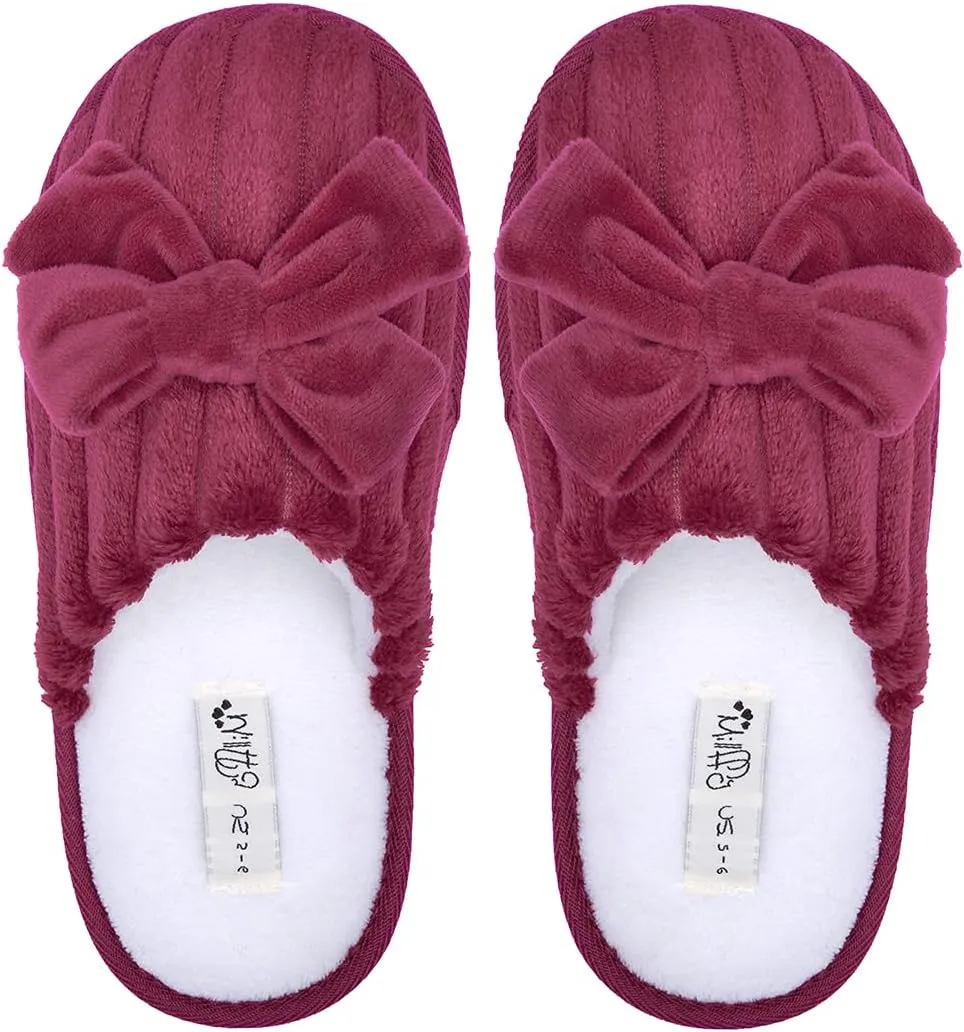 Millffy Women’s Cute Comfy Fuzzy Knitted Memory Foam Slip On Big Wave Stripe House Slippers Indoor