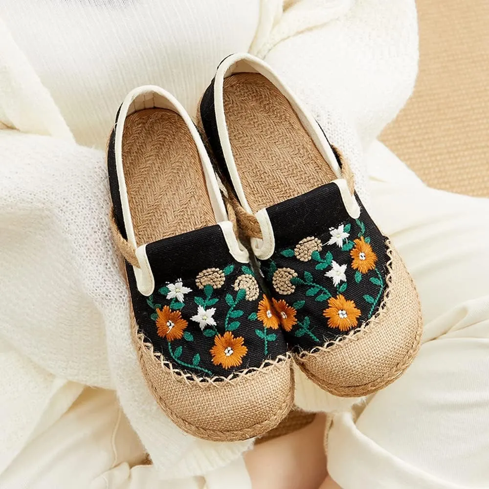 Nqpnrl Womens Flats Canvas Lightweight Sneakers Slip Ons Walking Casual Linen Retro Embroidery Travel Holiday Shoes