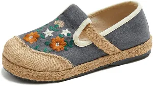 Nqpnrl Womens Flats Canvas Lightweight Sneakers Slip Ons Walking Casual Linen Retro Embroidery Travel Holiday Shoes