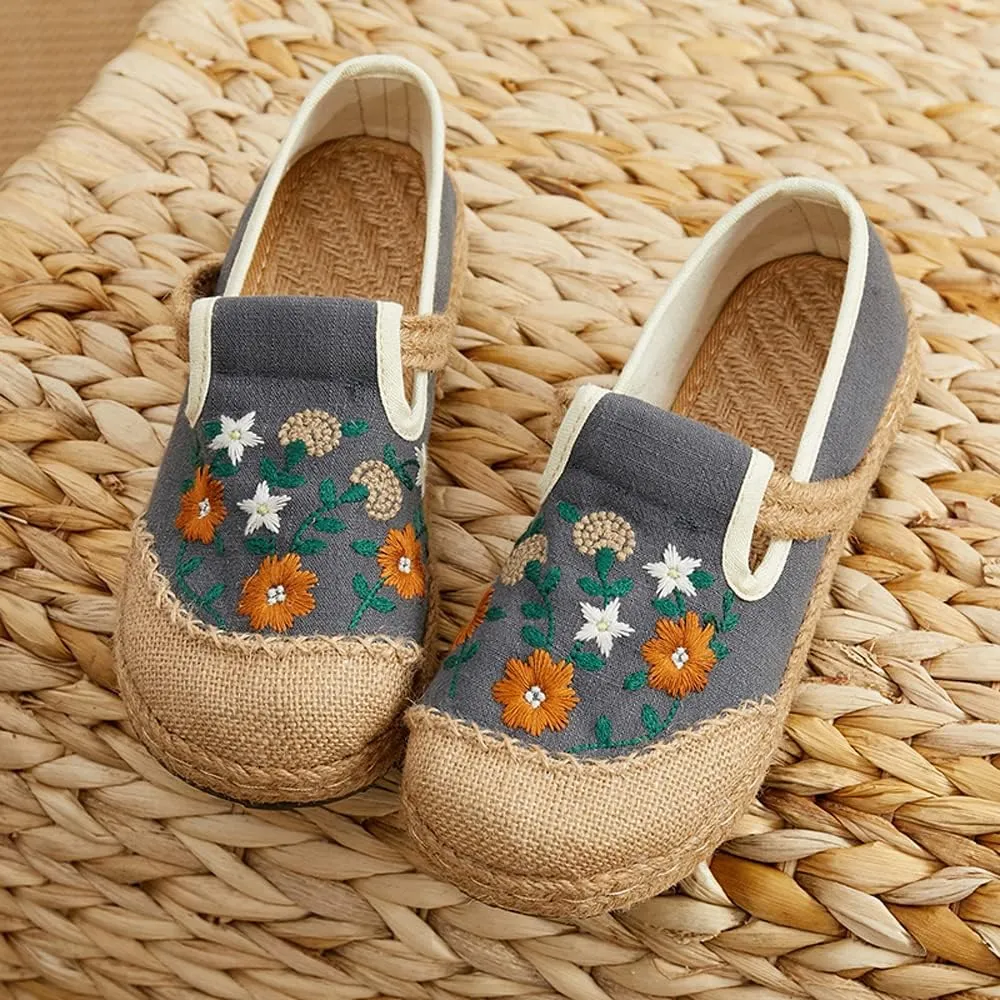 Nqpnrl Womens Flats Canvas Lightweight Sneakers Slip Ons Walking Casual Linen Retro Embroidery Travel Holiday Shoes