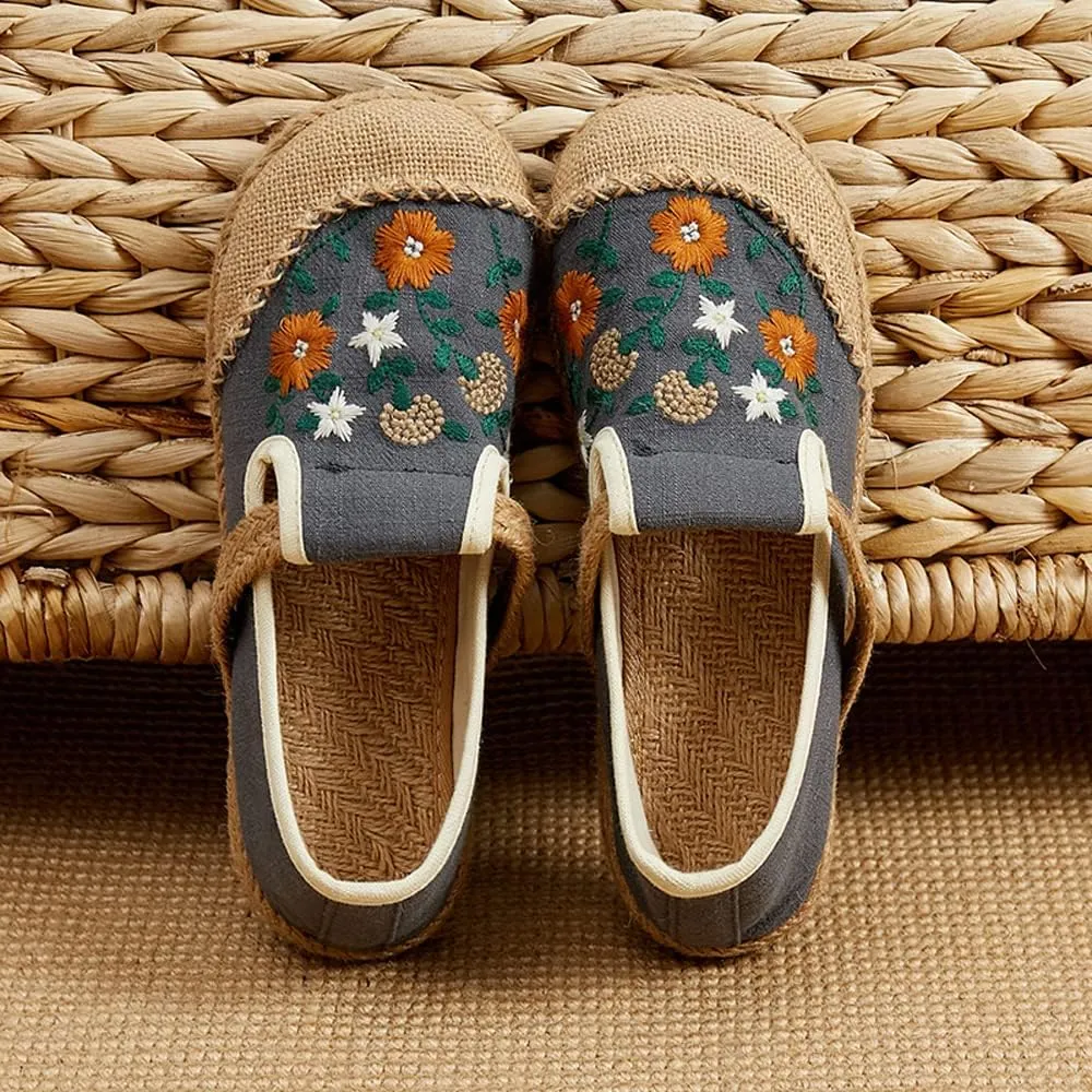 Nqpnrl Womens Flats Canvas Lightweight Sneakers Slip Ons Walking Casual Linen Retro Embroidery Travel Holiday Shoes