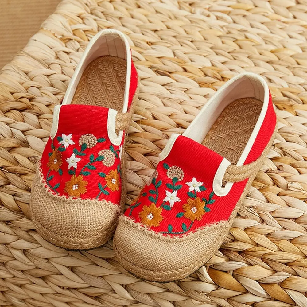 Nqpnrl Womens Flats Canvas Lightweight Sneakers Slip Ons Walking Casual Linen Retro Embroidery Travel Holiday Shoes