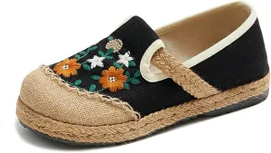 Nqpnrl Womens Flats Canvas Lightweight Sneakers Slip Ons Walking Casual Linen Retro Embroidery Travel Holiday Shoes