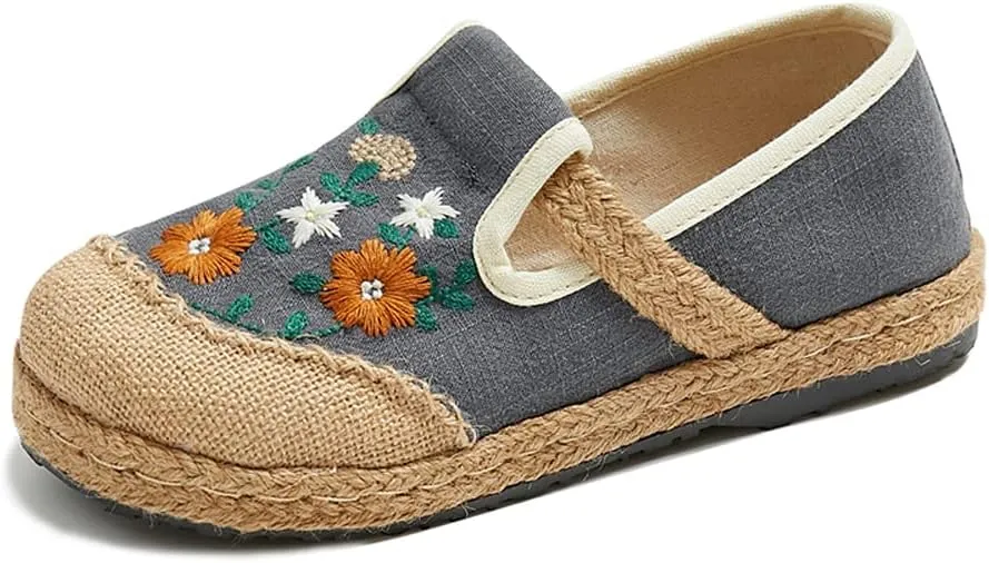 Nqpnrl Womens Flats Canvas Lightweight Sneakers Slip Ons Walking Casual Linen Retro Embroidery Travel Holiday Shoes