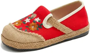 Nqpnrl Womens Flats Canvas Lightweight Sneakers Slip Ons Walking Casual Linen Retro Embroidery Travel Holiday Shoes