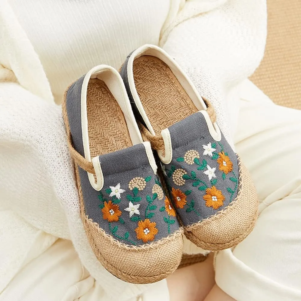 Nqpnrl Womens Flats Canvas Lightweight Sneakers Slip Ons Walking Casual Linen Retro Embroidery Travel Holiday Shoes