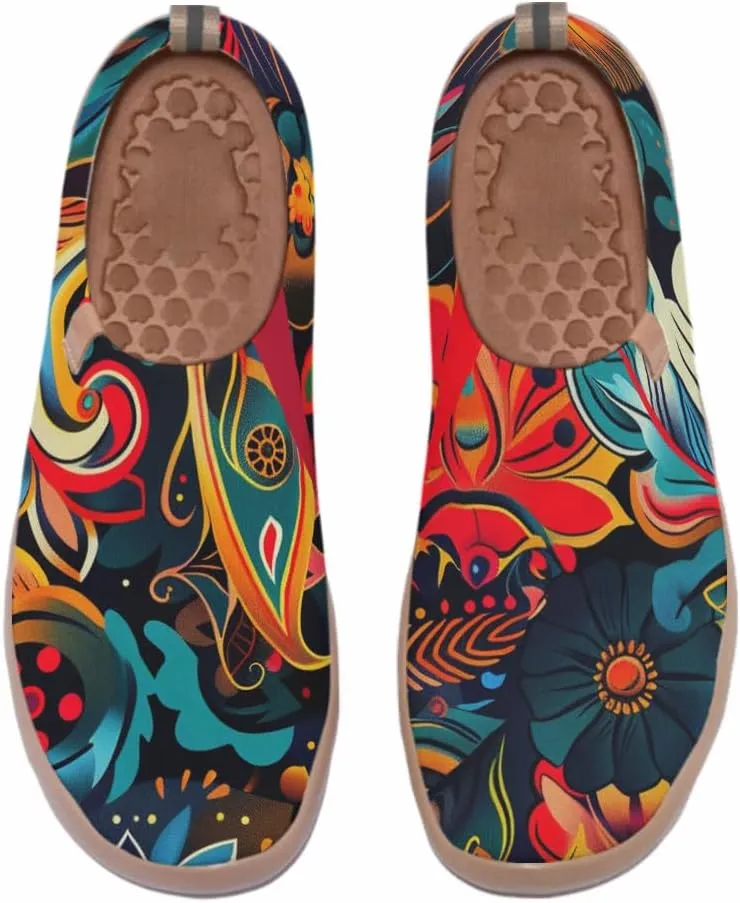 Onehorse Women's Casual Travel Shoes Paisley Painted Breathable Sock Slip-Ons Loafers Knit Tennis Sneakers