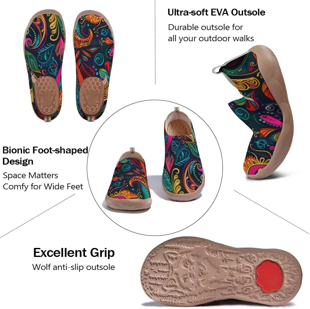 Onehorse Women's Casual Travel Shoes Paisley Painted Breathable Sock Slip-Ons Loafers Knit Tennis Sneakers