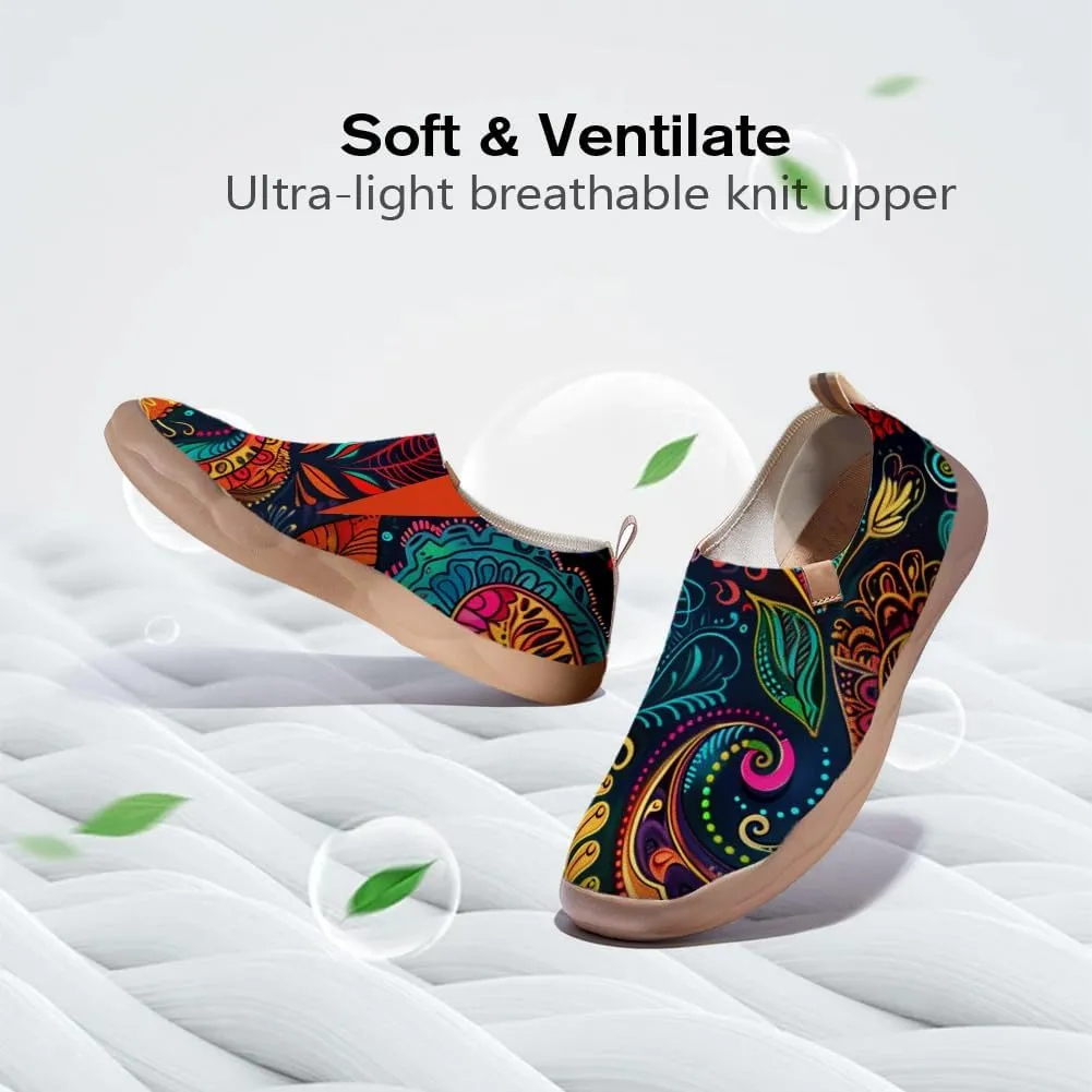 Onehorse Women's Casual Travel Shoes Paisley Painted Breathable Sock Slip-Ons Loafers Knit Tennis Sneakers