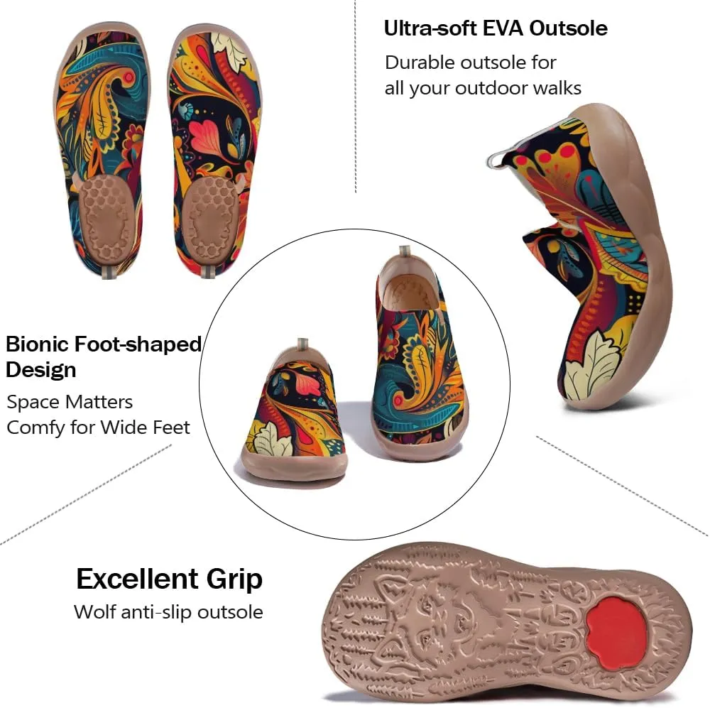Onehorse Women's Casual Travel Shoes Paisley Painted Breathable Sock Slip-Ons Loafers Knit Tennis Sneakers