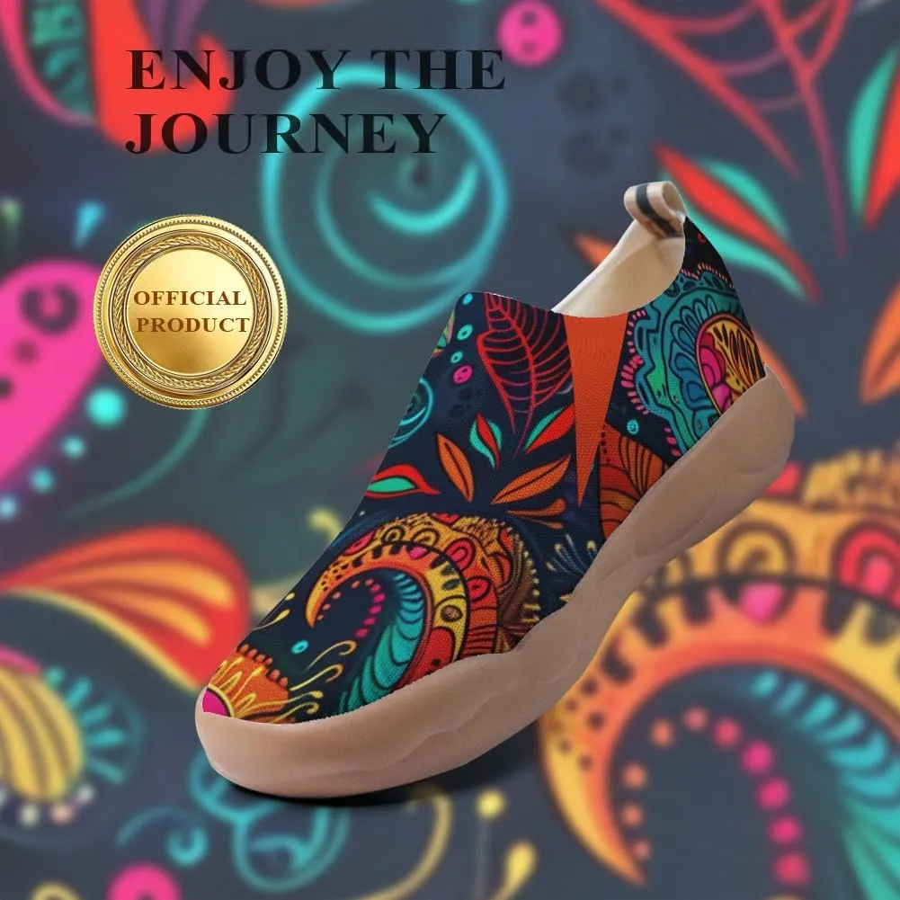 Onehorse Women's Casual Travel Shoes Paisley Painted Breathable Sock Slip-Ons Loafers Knit Tennis Sneakers