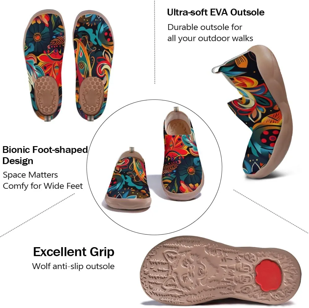 Onehorse Women's Casual Travel Shoes Paisley Painted Breathable Sock Slip-Ons Loafers Knit Tennis Sneakers