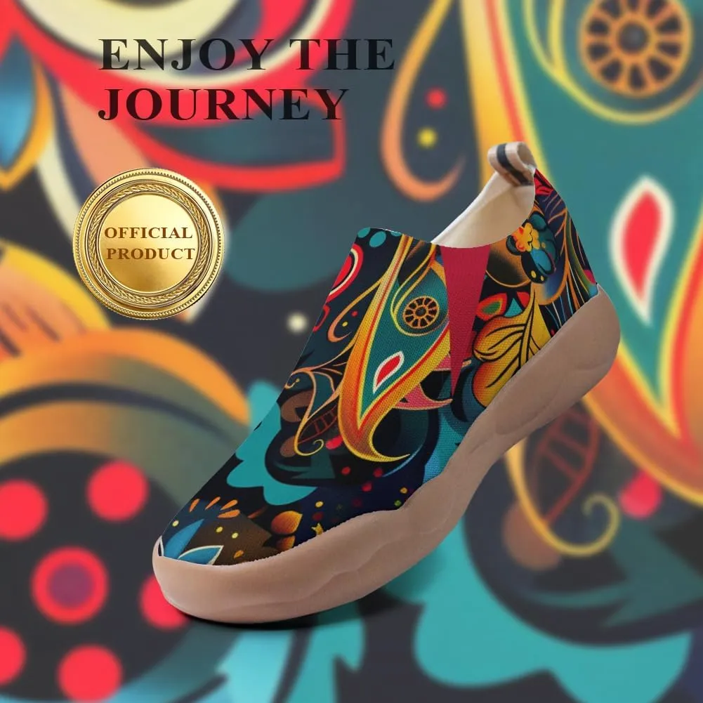 Onehorse Women's Casual Travel Shoes Paisley Painted Breathable Sock Slip-Ons Loafers Knit Tennis Sneakers