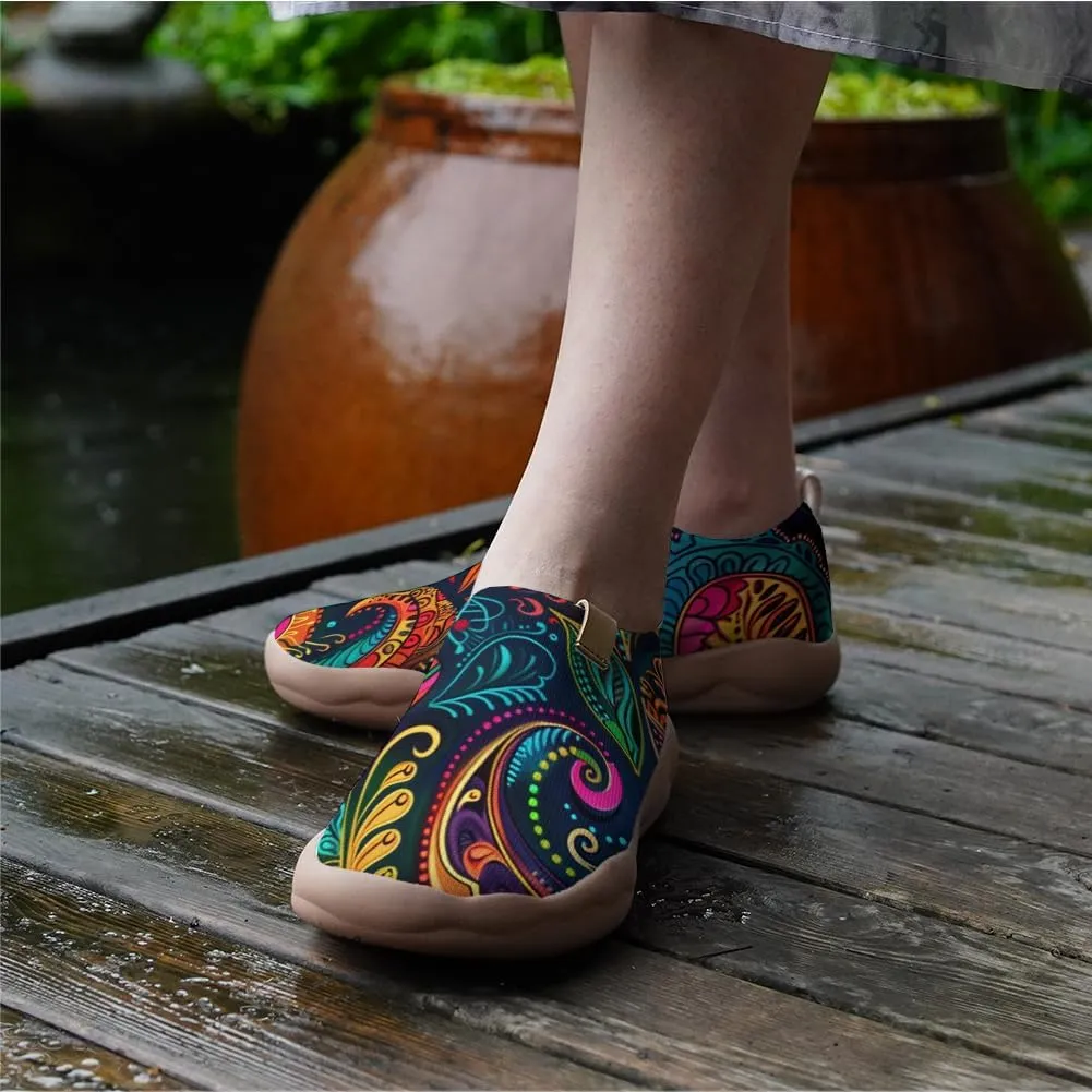 Onehorse Women's Casual Travel Shoes Paisley Painted Breathable Sock Slip-Ons Loafers Knit Tennis Sneakers