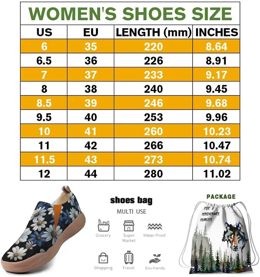 Onehorse Women's Slip Ons Lightweight Sneakers Walking Casual Loafers Comfortable Flowers Painted Travel Shoes