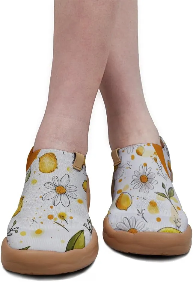 Onehorse Women's Slip Ons Lightweight Sneakers Walking Casual Loafers Comfortable Flowers Painted Travel Shoes