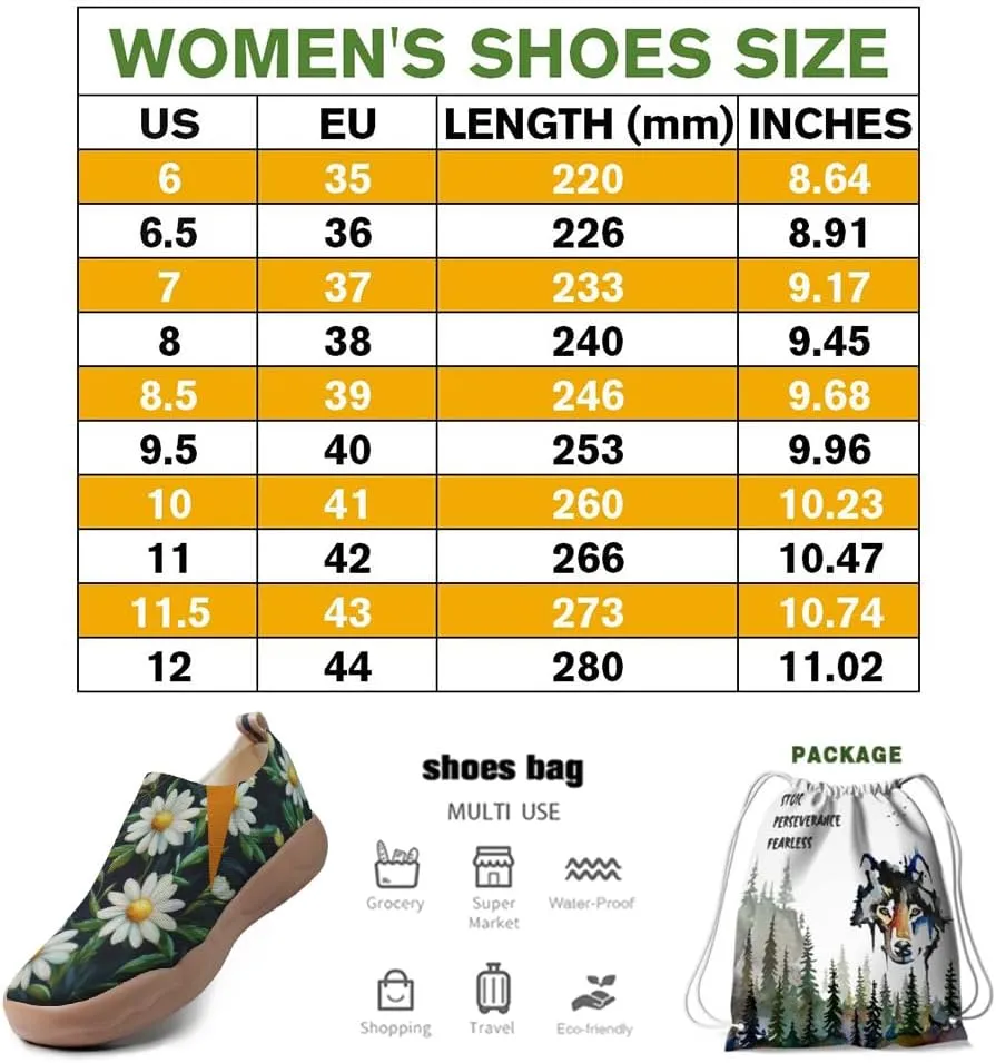 Onehorse Women's Slip Ons Lightweight Sneakers Walking Casual Loafers Comfortable Flowers Painted Travel Shoes