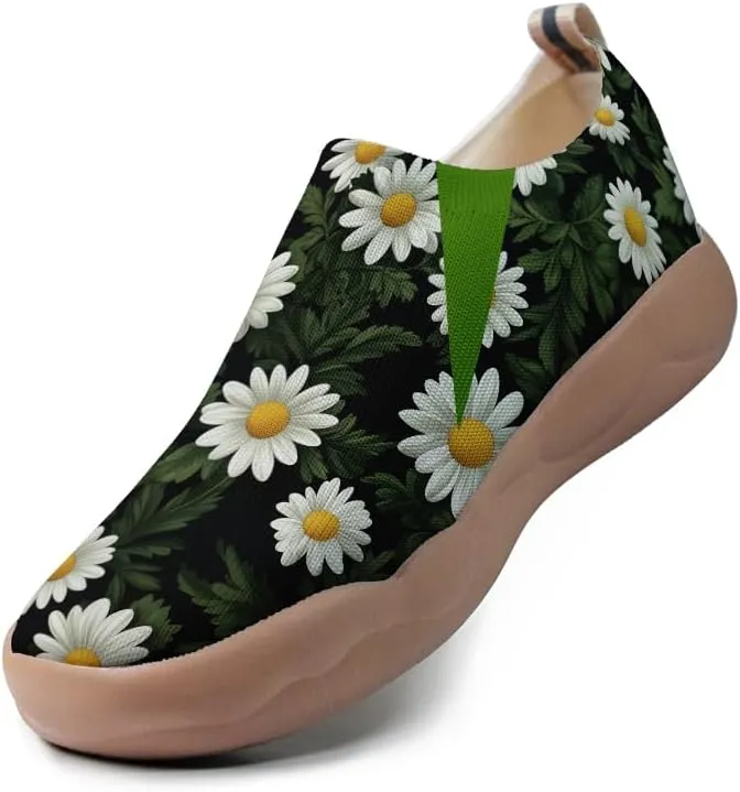 Onehorse Women's Slip Ons Lightweight Sneakers Walking Casual Loafers Comfortable Flowers Painted Travel Shoes