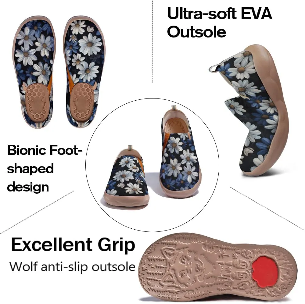 Onehorse Women's Slip Ons Lightweight Sneakers Walking Casual Loafers Comfortable Flowers Painted Travel Shoes