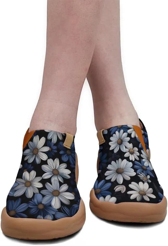 Onehorse Women's Slip Ons Lightweight Sneakers Walking Casual Loafers Comfortable Flowers Painted Travel Shoes