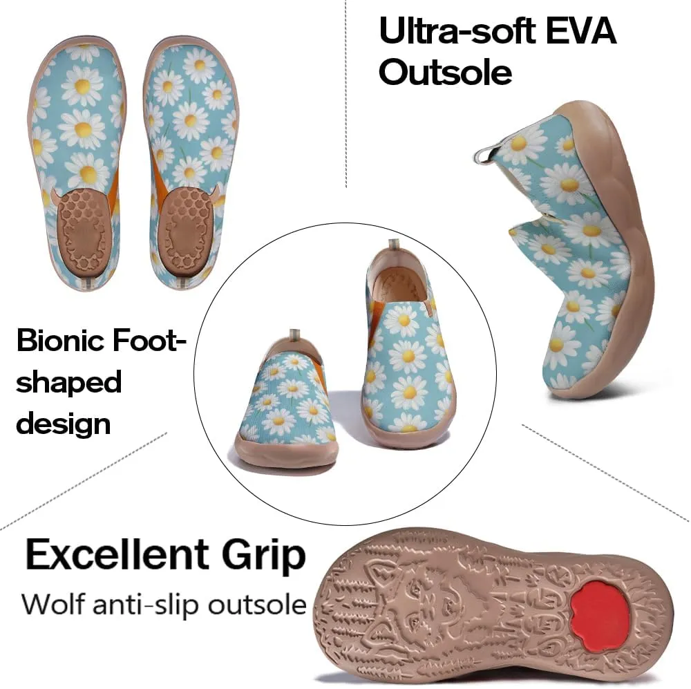Onehorse Women's Slip Ons Lightweight Sneakers Walking Casual Loafers Comfortable Flowers Painted Travel Shoes